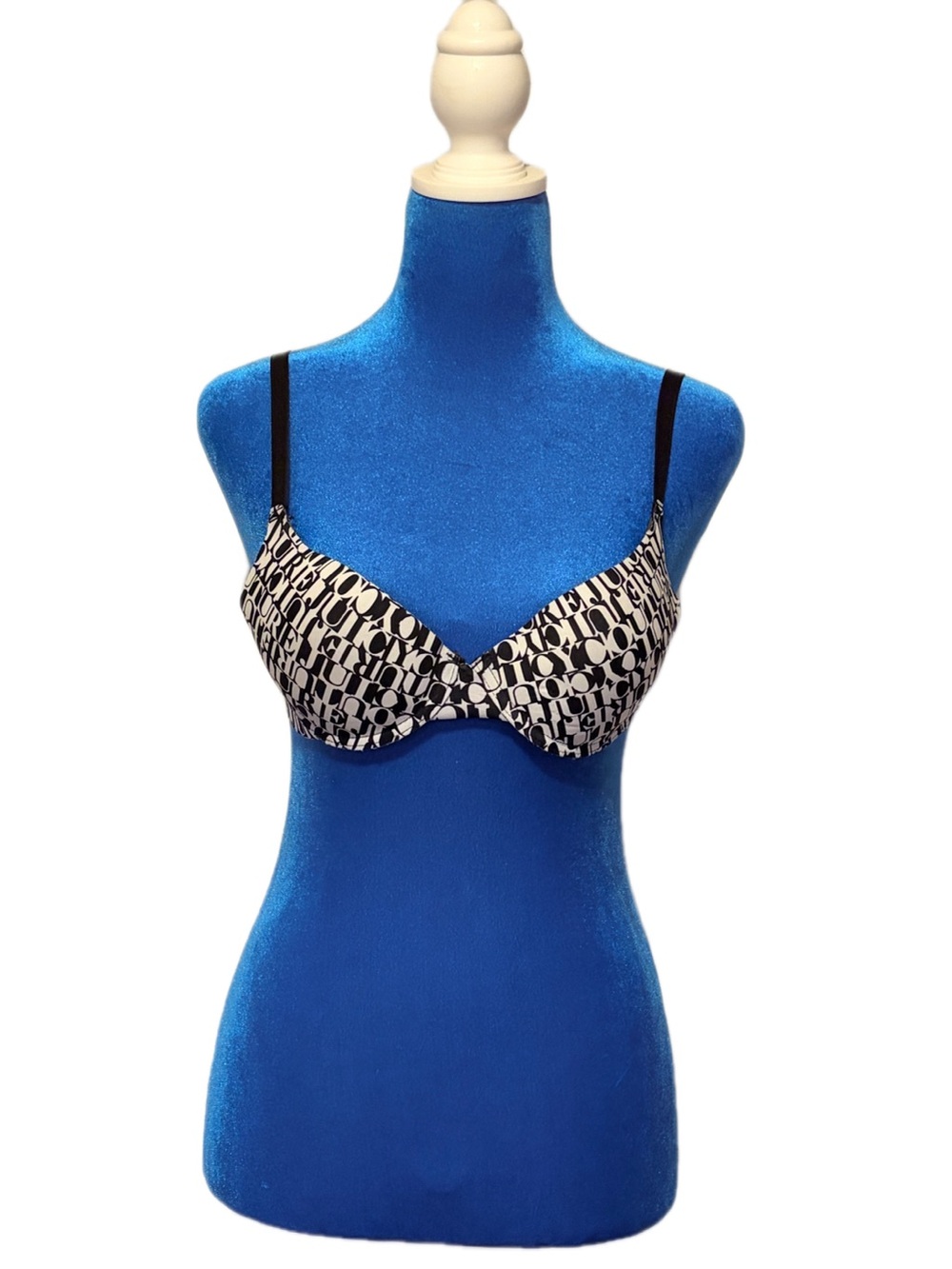 Juicy Couture Size 34B Black and White Logo Print Underwire Bra